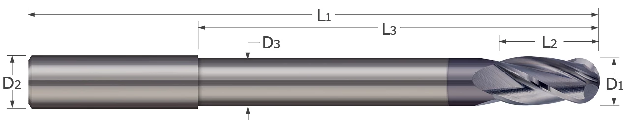 End Mills-Ball-2, 3, 4 Flute-Reduced Neck