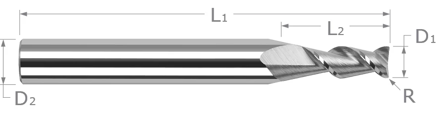 High Helix End Mills for Aluminum Alloys-45° Helix-Corner Radius