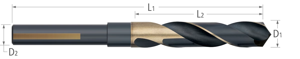 Drills-High Speed Steel-Silver & Deming-118° Split Point-3 Flats-Black & Gold Oxide Finish