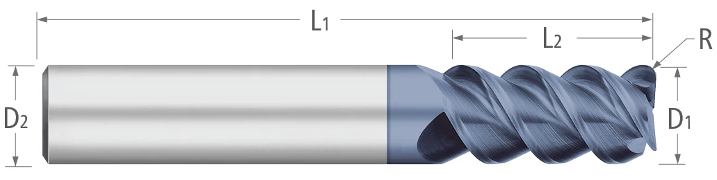 Carbide-3 Flute-Corner Radius-60° Helix