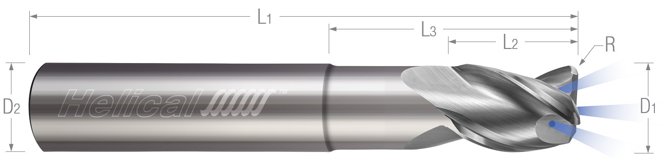 3 Flute, Corner Radius-Coolant Through-High Balance, Reduced Neck