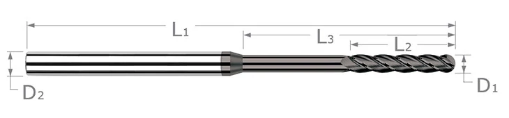 Diamond End Mills for Non-Ferrous Materials-CVD Diamond-Ball-Long Reach, Long Flute