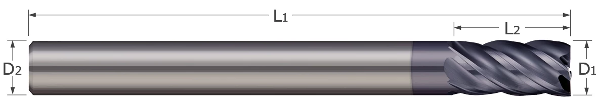 End Mills for Steels & High Temp Alloys-Square-5 Flute-Variable Helix