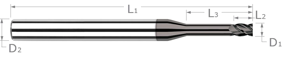 Diamond End Mills for Non-Ferrous Materials-CVD Diamond-Square-Long Reach, Stub Flute