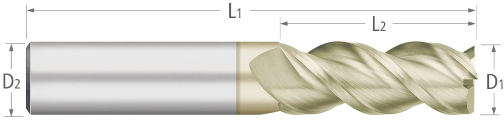 Carbide-Aluminum-3 Flute-Square-45° Helix-Metric
