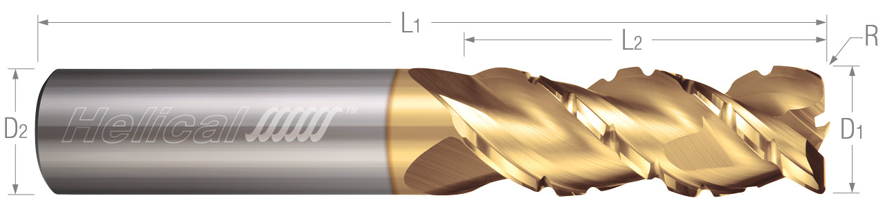 3 Flute, Corner Radius-45° Helix, Chipbreaker Rougher