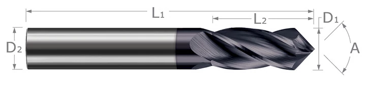 Drill/End Mills-Helical Tip-4 Flute