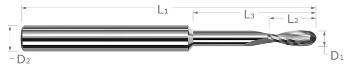 End Mills for Plastics-Ball Upcut-Long Reach-2 Flute