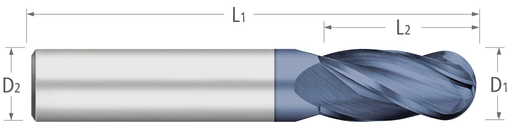 Carbide-4 Flute-Ball-30° Helix-NC Tolerance