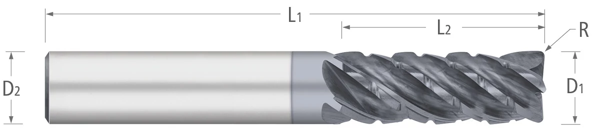 VI-PRO Variable Index End Mills-5 Flute-Corner Radius-Chipbreaker