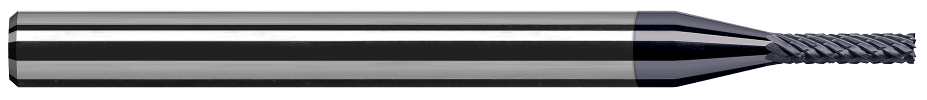 0.0150" (1/64) Cutter DIA x 0.0450" Length of Cut Carbide Deburring Square End Mill, 6 RH Teeth, 3 LH Teeth, AlTiN Coated