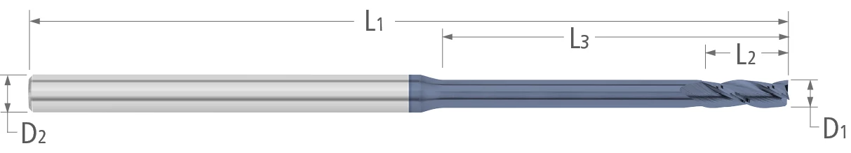 3 Flute-Square-30° Helix-Long Reach, Regular Flute