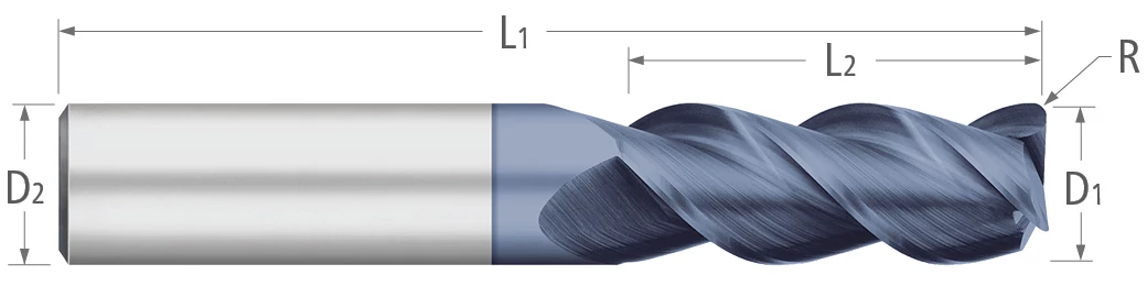 Carbide-3 Flute-Corner Radius-45° Helix