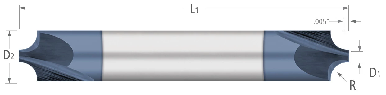 Corner Rounding End Mills-2 Flute-Flared-Double Ended-Carbide