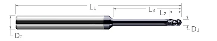 Variable Helix End Mills for Medium Alloy Steels-Ball-Long Reach, Stub Flute