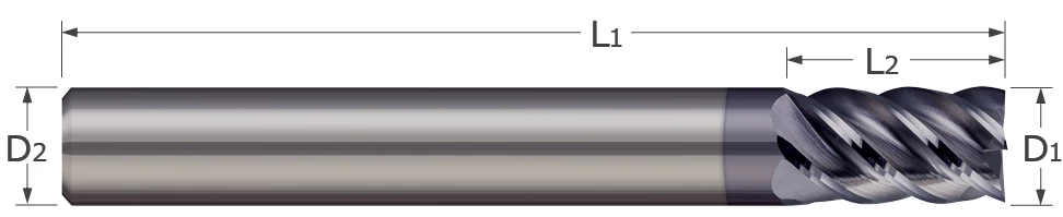 End Mills for Steels & High Temperature Alloys-Square-5 Flute-Stub Flute