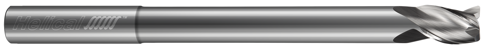 0.1250" (1/8) Cutter DIA x 0.1250" (1/8) Shank DIA x 0.0100" Radius x 0.1562" (5/32) Length of Cut x 3.0000" (3) Overall Length x 0.5000" (1/2) Reach Carbide 35° Helix Corner Radius End Mill for Aluminum, 3 Flutes, Uncoated - (H35AL-RN-R-30125-R.010)