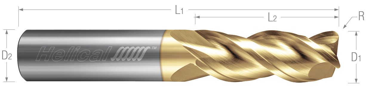 3 Flute, Corner Radius-40° Helix, Variable Pitch