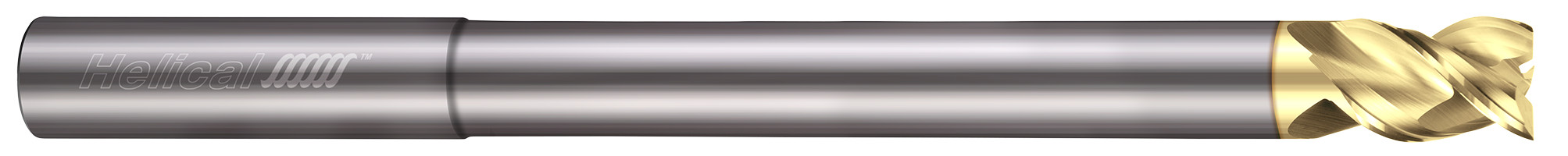 0.1250" (1/8) Cutter DIA x 0.1250" (1/8) Shank DIA x 0.1562" (5/32) Length of Cut x 3.0000" (3) Overall Length x 0.5000" (1/2) Reach Carbide 45° Helix Square End Mill for Aluminum, 3 Flutes, ZPLUS Coated - (H45AL-RN-R-30125)