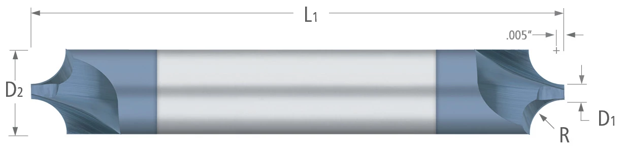 Corner Rounding End Mills-2 Flute-Unflared-Double Ended-Carbide