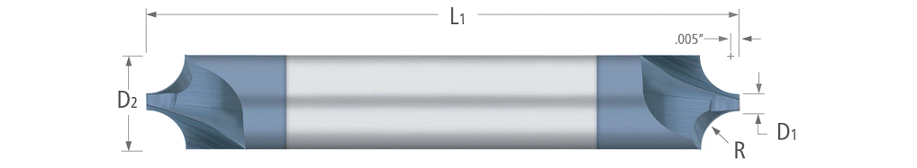 Corner Rounding End Mills-2 Flute-Unflared-Double Ended-Carbide