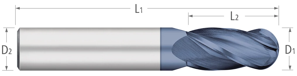 Carbide-4 Flute-Ball-30° Helix-Metric
