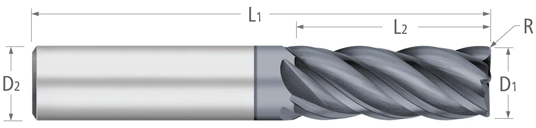 VI-PRO End Mills-5 Flute-Corner Radius