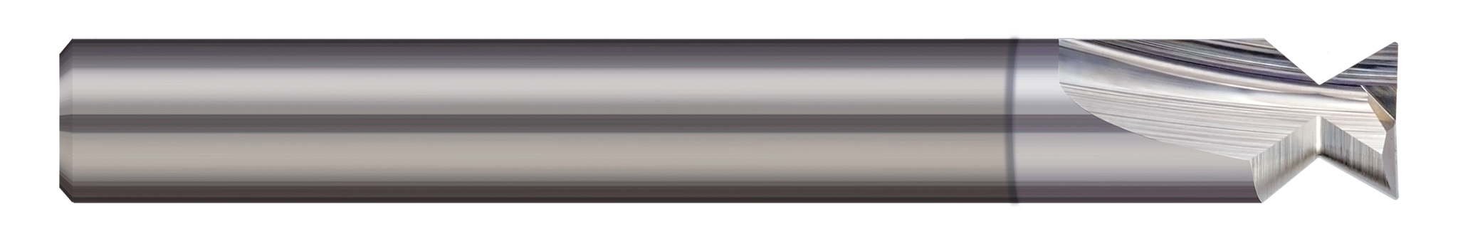 0.0790" (2 mm) Cutter DIA x 0.0150" (1/64) Radius x 48° included Carbide Dovetail Cutter with Drop Hole Allowance, 2 Flutes, TiB2 Coated