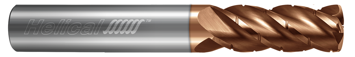 0.1250" (1/8) Cutter DIA x 0.1250" (1/8) Shank DIA x 0.0100" Radius x 0.2500" (1/4) Length of Cut x 1.5000" (1-1/2) Overall Length Carbide Combination Feed & HEM End Mill, 4 Flutes, TPLUS Coated - (HEVF-C-020-40125)