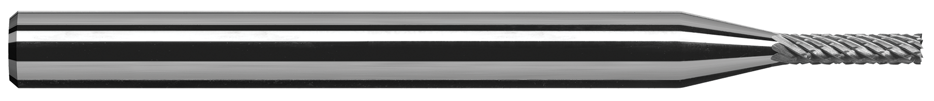 0.0150" (1/64) Cutter DIA x 0.0450" Length of Cut Carbide Deburring Square End Mill, 6 RH Teeth, 3 LH Teeth