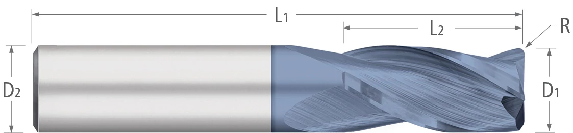 Carbide-3 Flute-Corner Radius-30° Helix