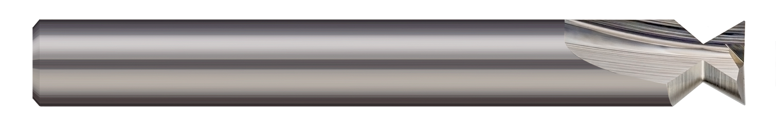 0.0550" (1.4 mm) Cutter DIA x 0.0150" (1/64) Radius x 48° included Carbide Dovetail Cutter without Drop Hole Allowance, 2 Flutes