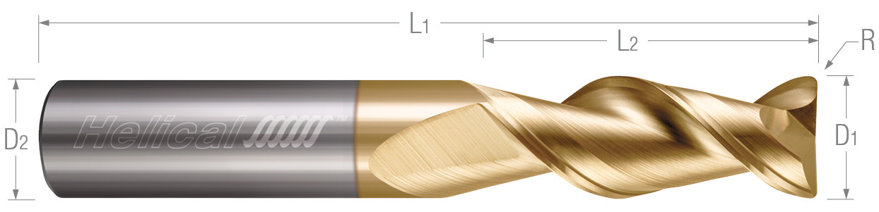 2 Flute-Corner Radius-45° Helix