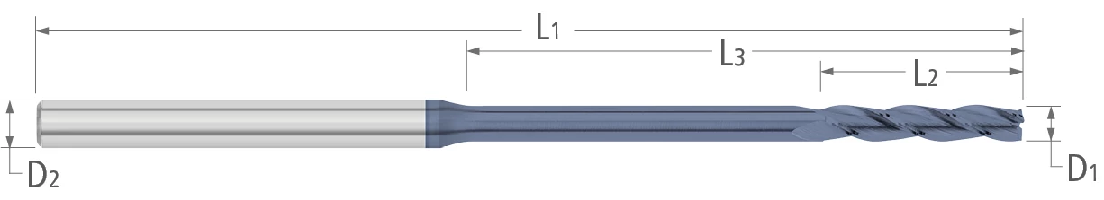 3 Flute-Square-30° Helix-Long Reach, Long Flute