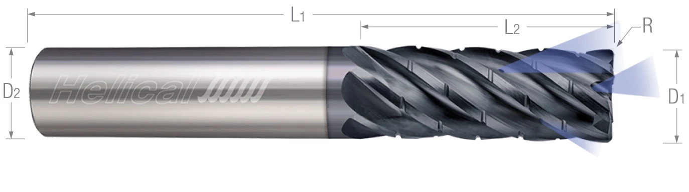 6 Flute-Corner Radius-Chipbreaker Rougher-Coolant Through-Variable Pitch-For HEM