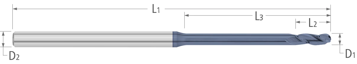 3 Flute-Ball-30° Helix-Long Reach, Regular Flute