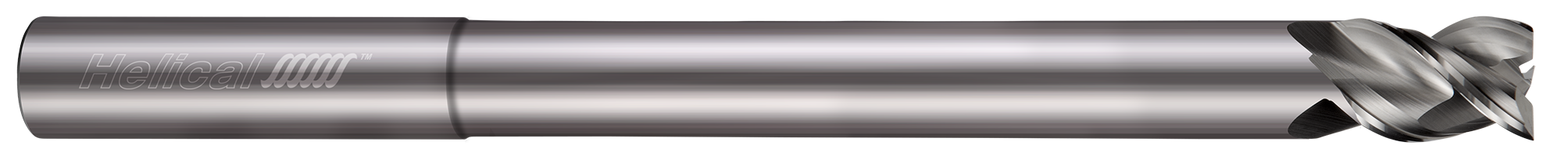 0.1250" (1/8) Cutter DIA x 0.1250" (1/8) Shank DIA x 0.1562" (5/32) Length of Cut x 3.0000" (3) Overall Length x 0.5000" (1/2) Reach Carbide 45° Helix Square End Mill for Aluminum, 3 Flutes, Uncoated - (H45AL-RN-R-30125)