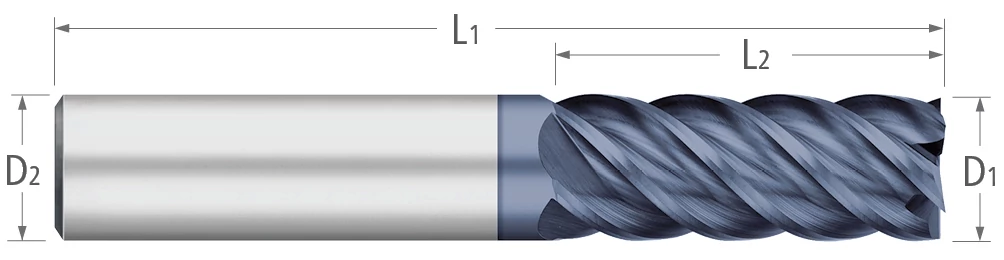 Carbide-5 Flute-Square-45° Helix