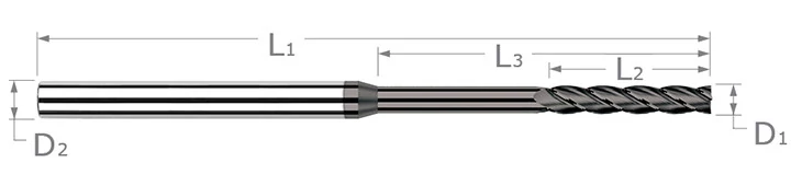 Diamond End Mills for Non-Ferrous Materials-CVD Diamond-Square-Long Reach, Long Flute