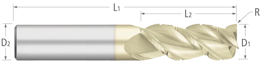 Carbide-For Aluminum-3 Flute-Corner Radius-45° Helix-Chipbreaker