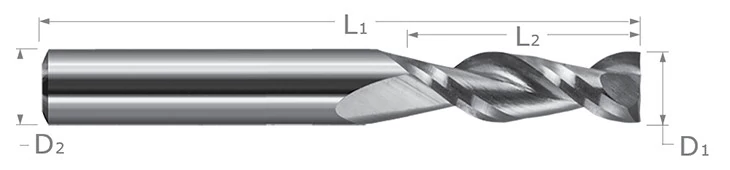 End Mills for Plastics-Square Upcut-2 Flute-High Helix