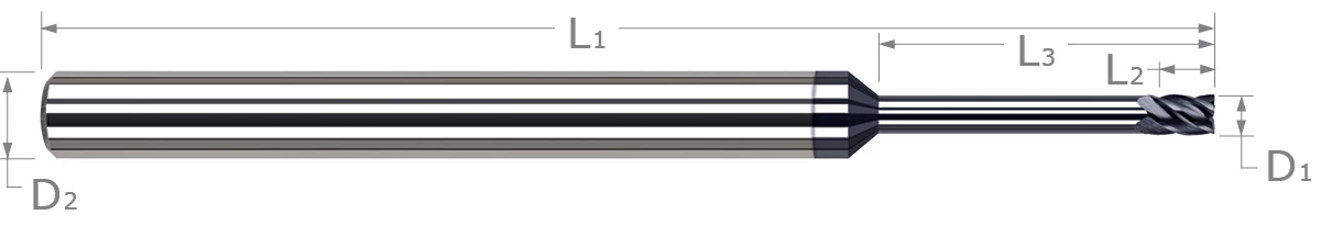 End Mills for Hardened Steels-Square-For Steels Up to 55 Rc-Long Reach, Stub Flute