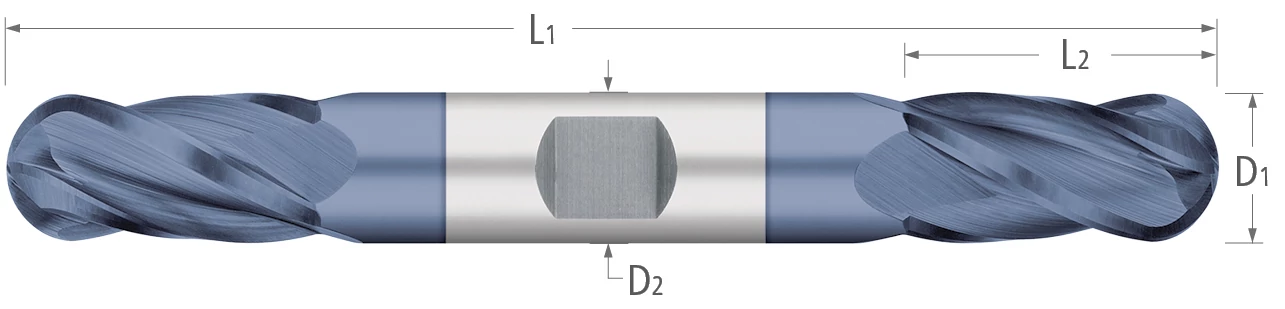 Carbide-4 Flute-Ball-30° Helix-Double-Ended