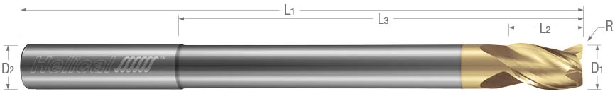 3 Flute-Corner Radius-35° Helix-Reduced Neck