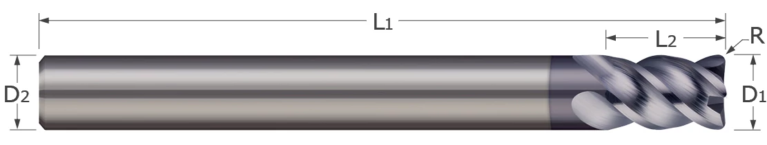 End Mills for Hardened Steels-Corner Radius-4 Flute