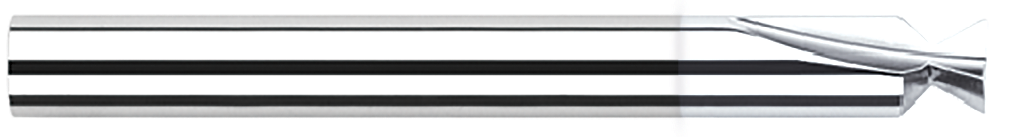 0.0550" (1.4 mm) Cutter DIA x 0.0150" (1/64) Radius x 48° included Carbide Dovetail Cutter without Drop Hole Allowance, 2 Flutes, TiB2 Coated