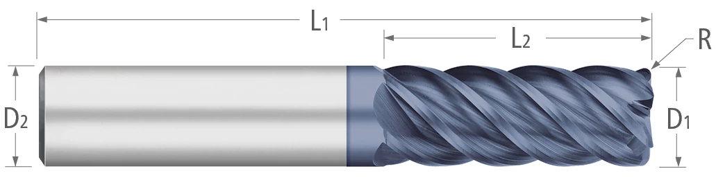 Carbide-5 Flute-Corner Radius-45° Helix