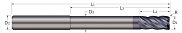 End Mills for Steels & High Temp Alloys-Corner Radius-5 Flute-Variable Helix-Long Reach