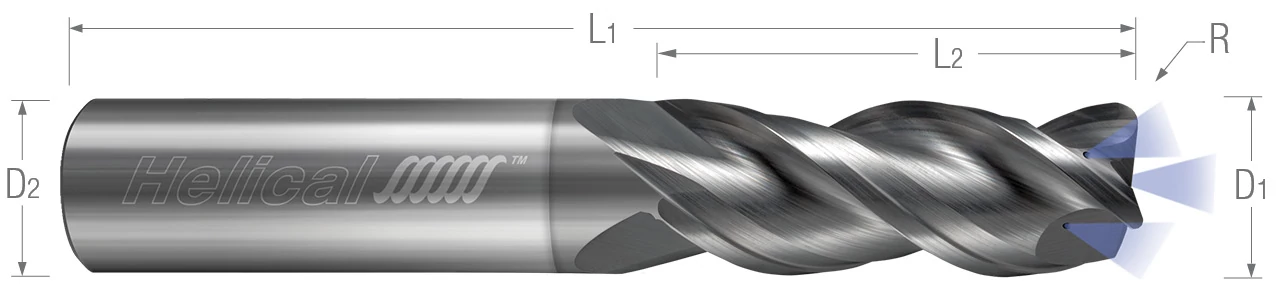 3 Flute-Corner Radius-40° Helix-Variable Pitch-Coolant Through